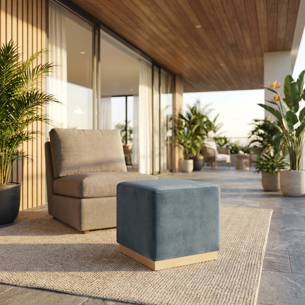 Square Upholstered Ottoman In Performance Velvet With Modern Design