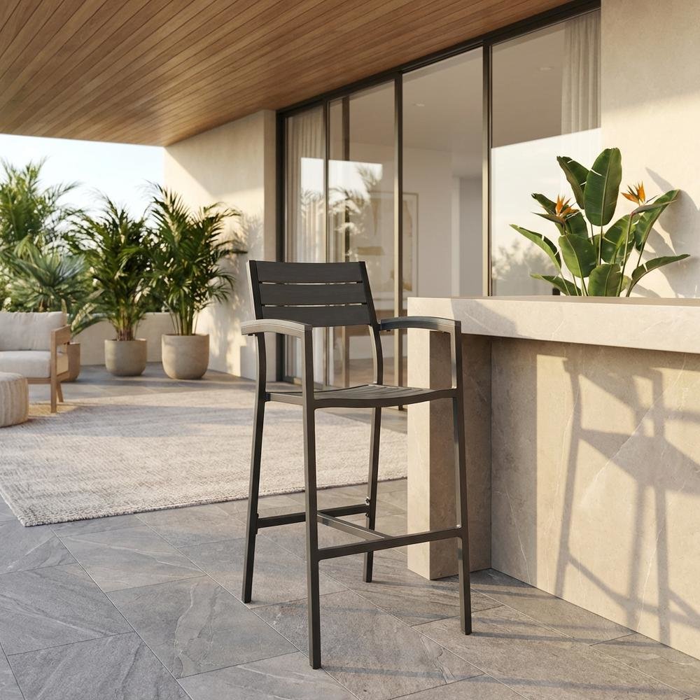 Stylish Outdoor Patio Bar Stool With Armrests And Comfortable Seat
