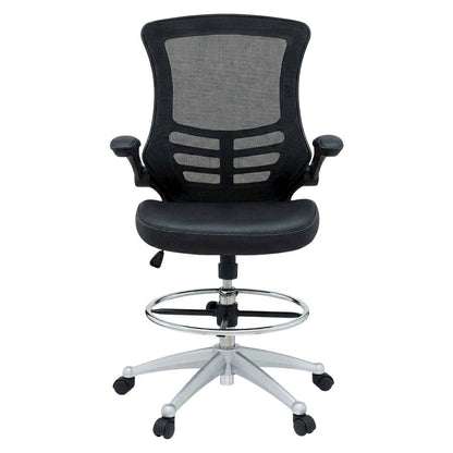 Vinyl Drafting Chair with Armrests and Adjustable Height for Office Use