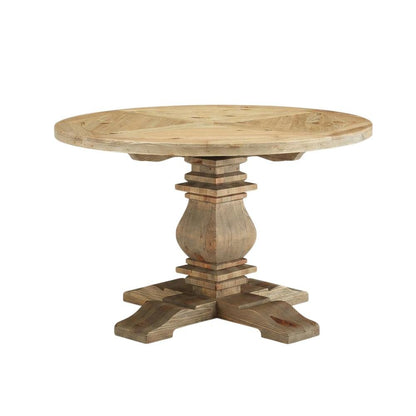 Brown Round Pine Wood Dining Table, Modern Farmhouse, Seats 4