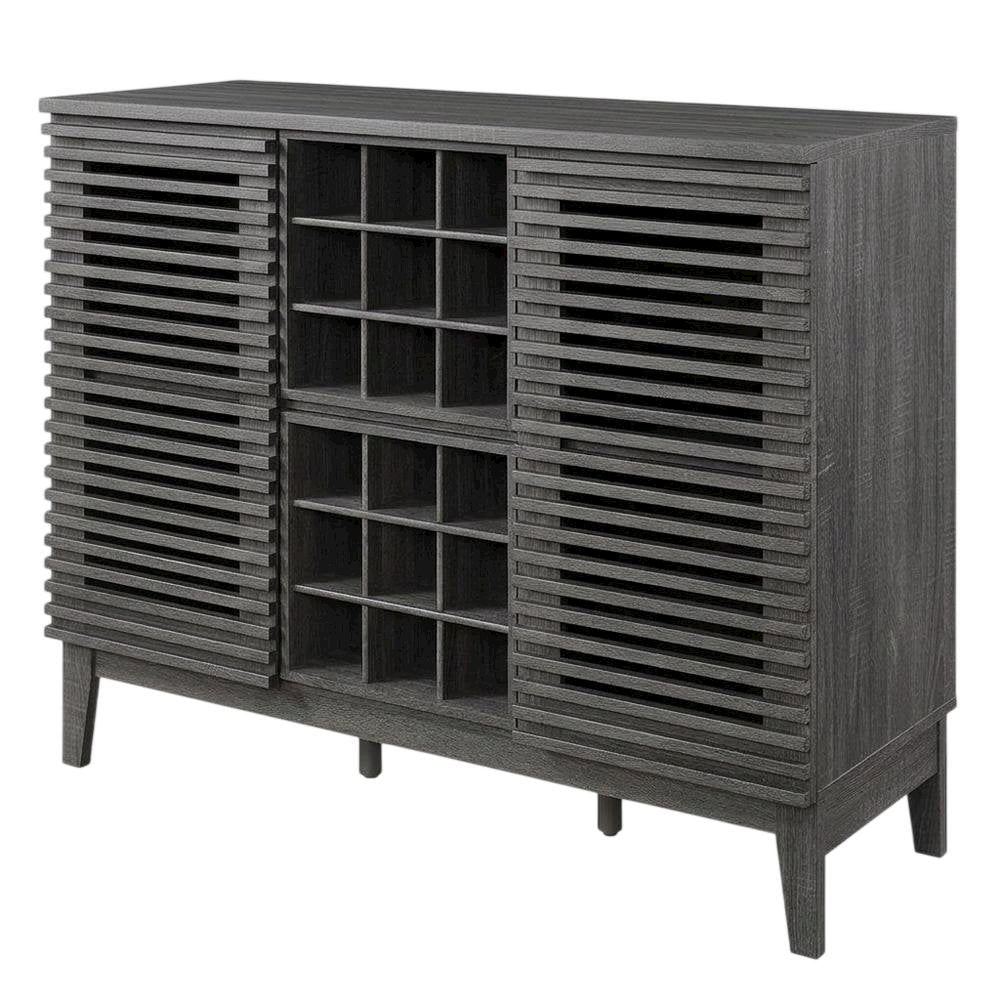 Charcoal Bar Cabinet, Bicast Leather, 46 Inch Wide, Modern Style