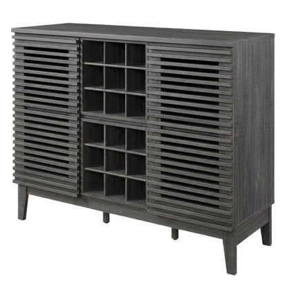 Charcoal Bar Cabinet, Bicast Leather, 46 Inch Wide, Modern Style