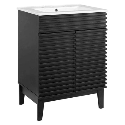 Black White 24-Inch Floor-Mount Bathroom Vanity with Ceramic Sink