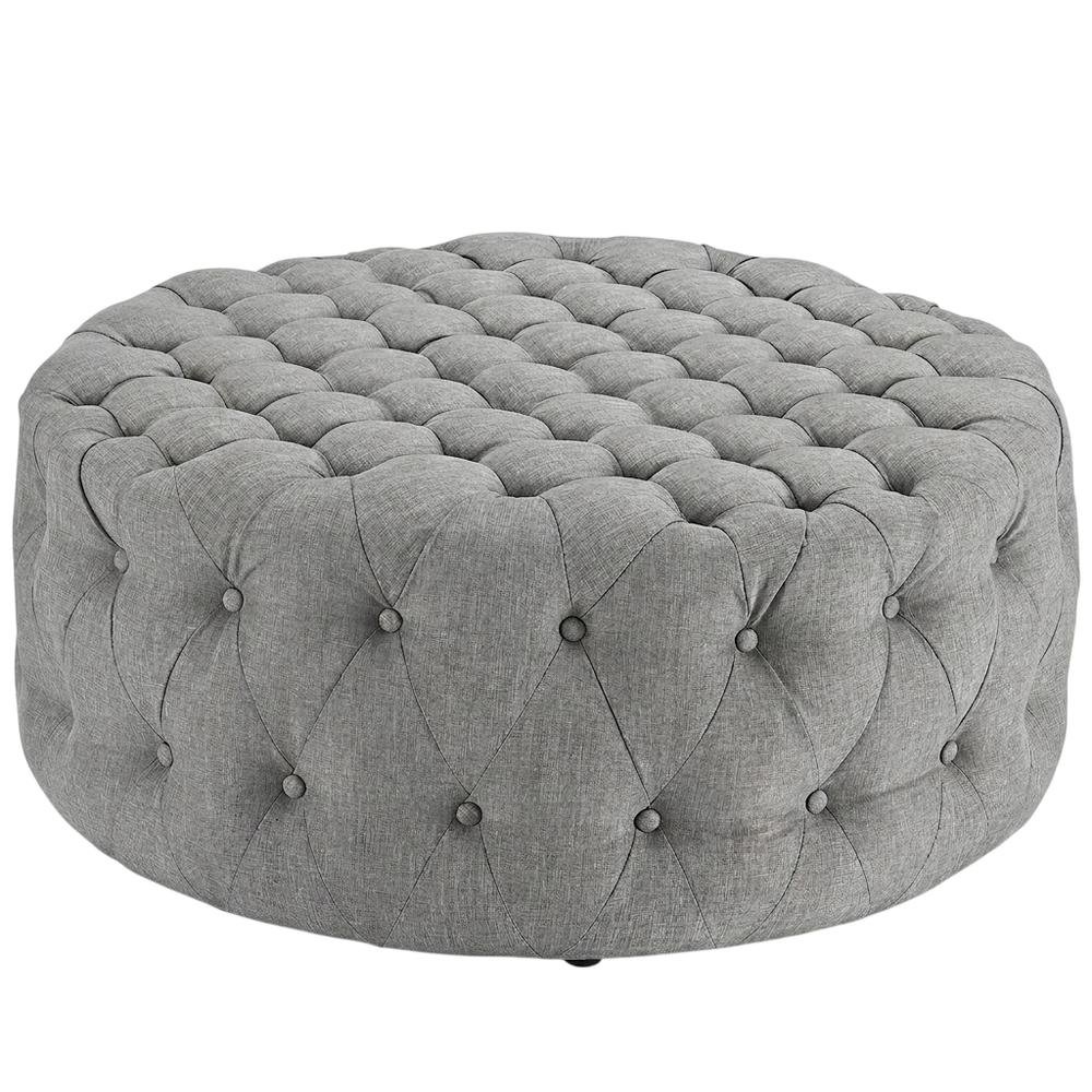 Light Gray Fabric Ottoman, Neutral Soft Upholstered Seat for Room