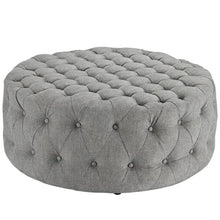 Light Gray Fabric Ottoman, Neutral Soft Upholstered Seat for Room