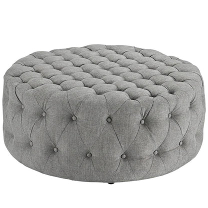 Light Gray Fabric Ottoman, Neutral Soft Upholstered Seat for Room