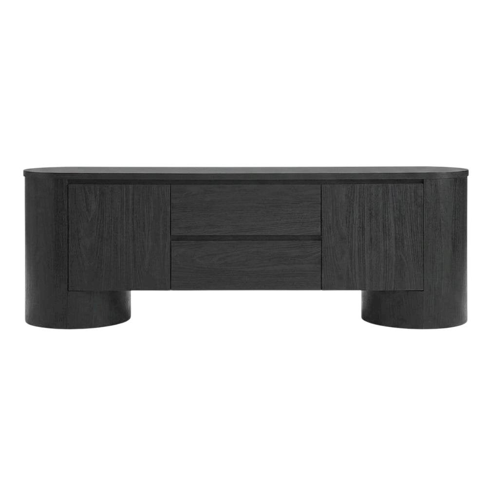 Oval Entertainment Center TV Console Cabinet with Storage and Drawers, Black