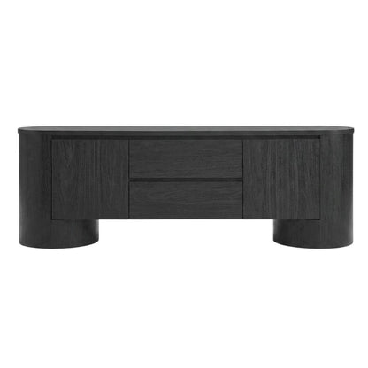 Oval Entertainment Center TV Console Cabinet with Storage and Drawers, Black