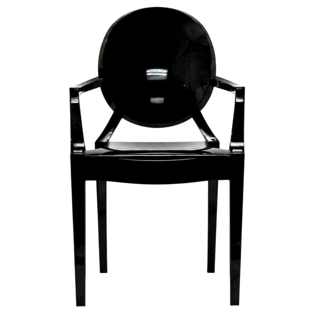 Acrylic High-Back Dining Armchairs with Arms, Black, Set of 2