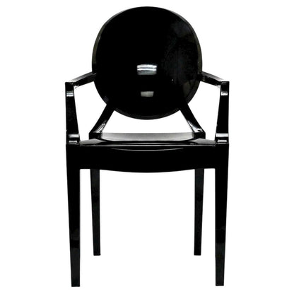 Acrylic High-Back Dining Armchairs with Arms, Black, Set of 2