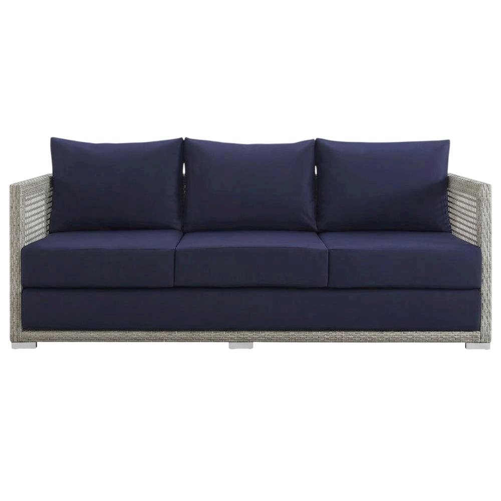 Modern Outdoor Sofa With Armrests, Weather-Resistant Fabric, And Plush Cushions