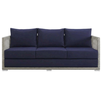 Modern Outdoor Sofa With Armrests, Weather-Resistant Fabric, And Plush Cushions