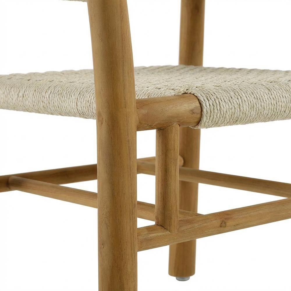 Outdoor Patio Teak, Curved-Back Dining Armchairs Set Of 2, Armrests, Stackable