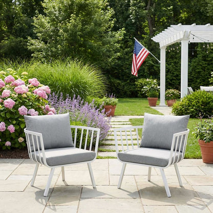 Aluminum Armchair Set Of 2 For Outdoor Lounge With Cushioned Seating
