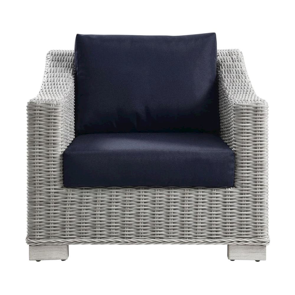 Outdoor Patio Wicker Rattan Armchair With Cushioned Seat And Armrests