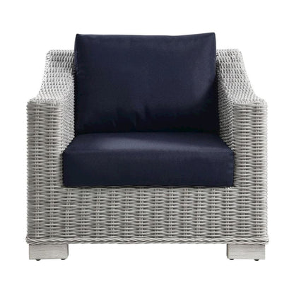 Outdoor Patio Wicker Rattan Armchair With Cushioned Seat And Armrests