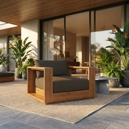 Outdoor Patio Acacia Wood Lounge Chair with Armrests and Comfort Seat