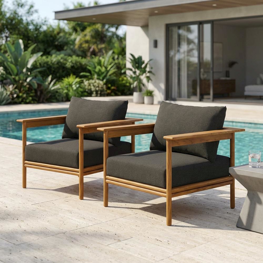 Outdoor Patio Armchair Set Of 2 In Teak Wood For Cozy Outdoor Living