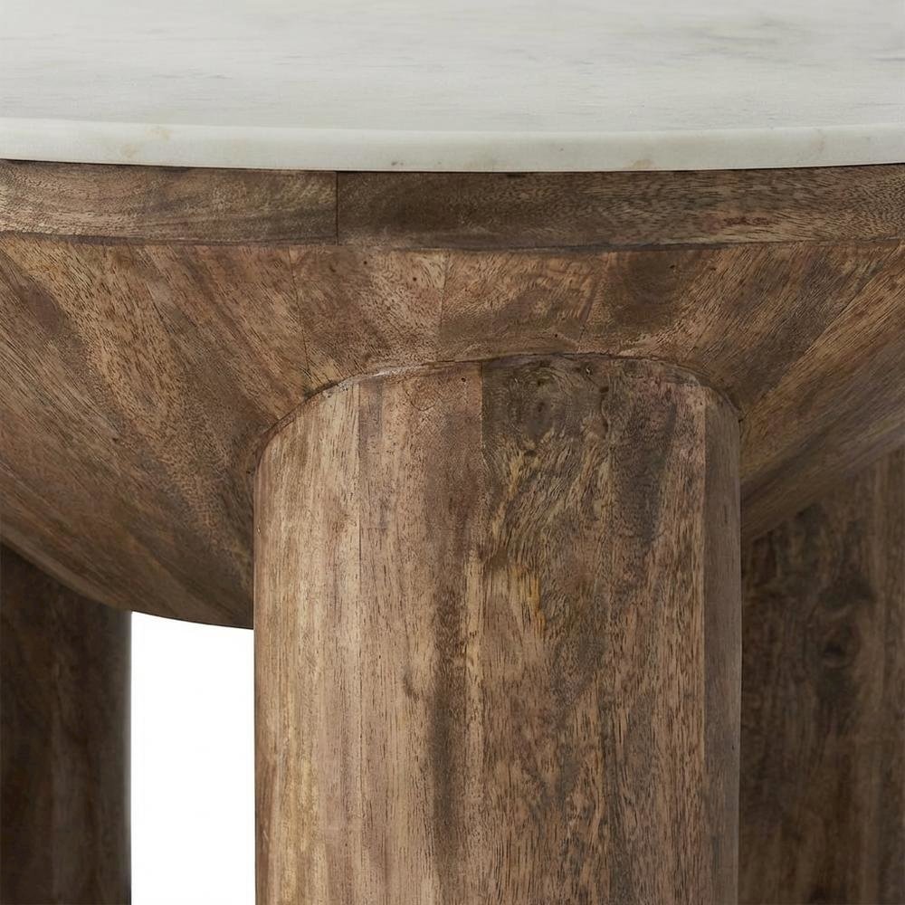 Wood Coffee Table with Marble Top, 33-Inch Round, Modern Design