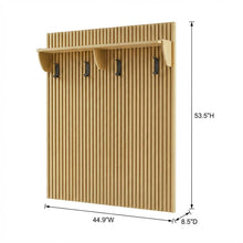 Brown Fluted Coat Rack Panel, Upper Shelf, Modern Entryway Hooks