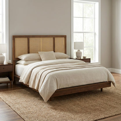 Cane Full Headboard Nature-Inspired Finish Lightweight Single Panel Design