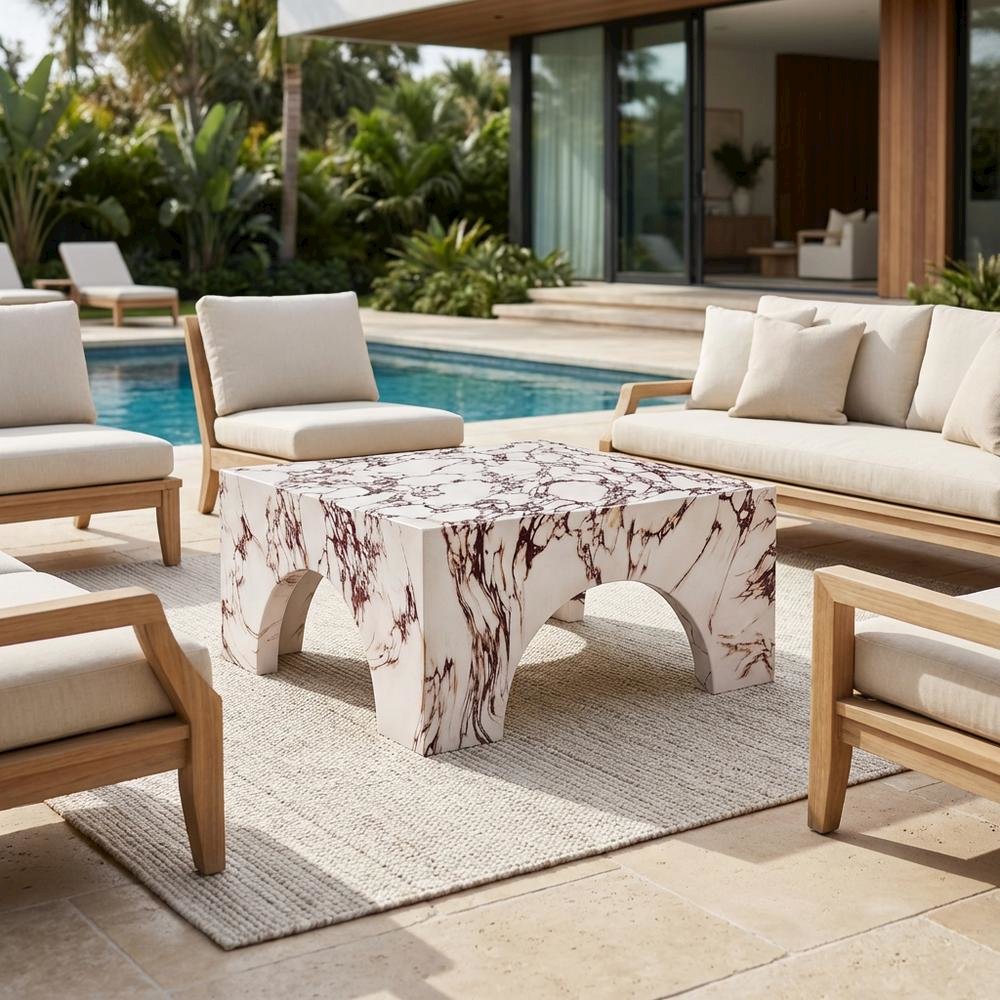 Outdoor Patio Arched Coffee Table In Concrete Finish With Durable Construction