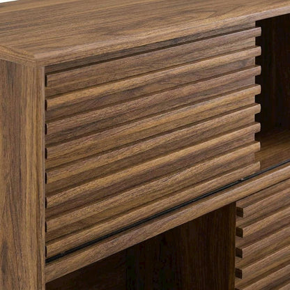 Mid-Century Modern Three-Tier Display Cabinet with Bookshelf Storage, Walnut