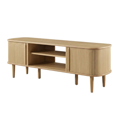 Brown wooden TV stand with sleek design and sturdy construction