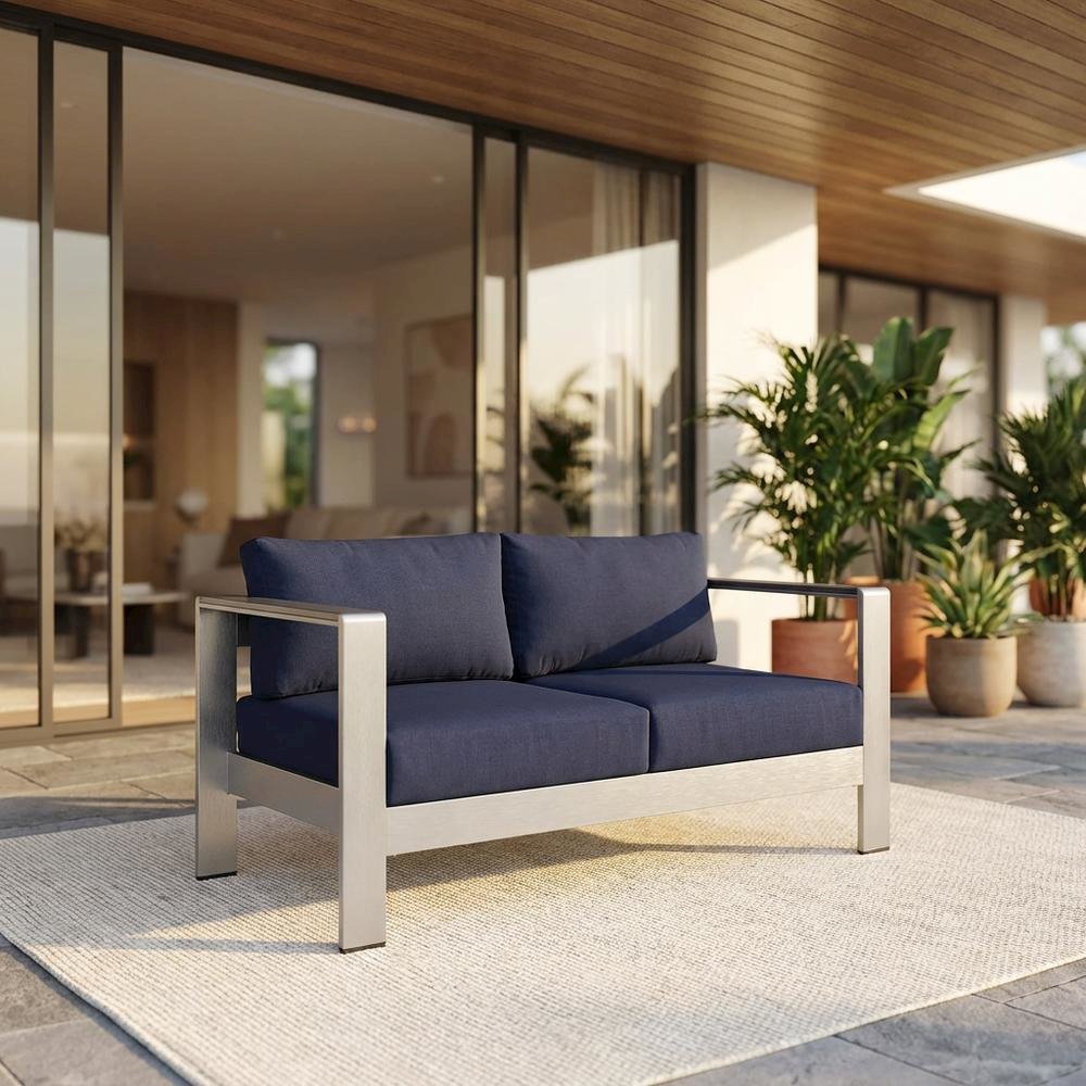 Aluminum Outdoor Loveseat with Fabric Cushions for Patio Comfort