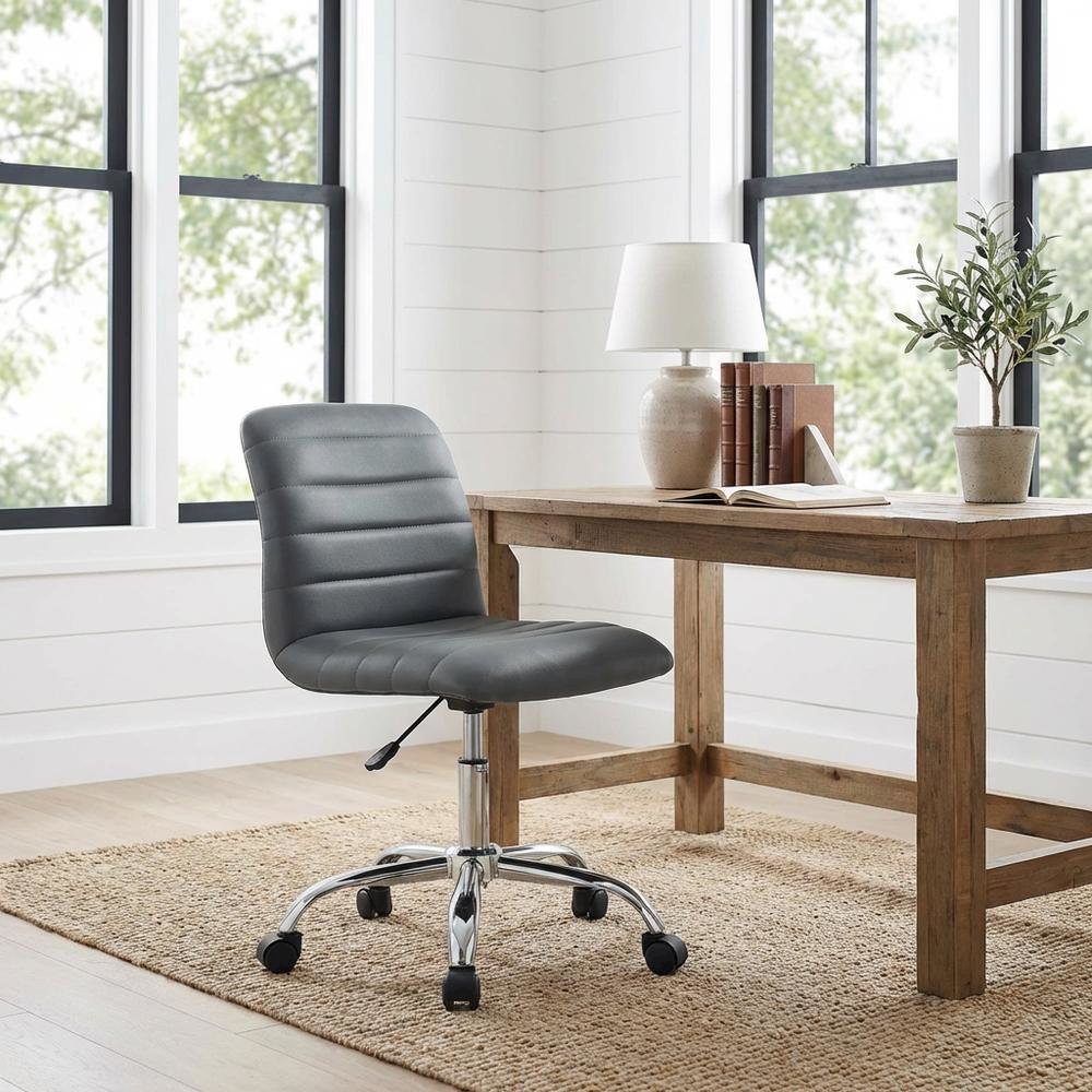 Vinyl Mid Back Office Chair with Armless Design and 18 lb Weight