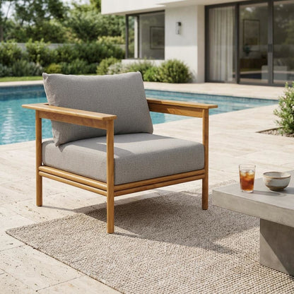 Teak Wood Outdoor Patio Armchair for Garden and Porch Relaxation