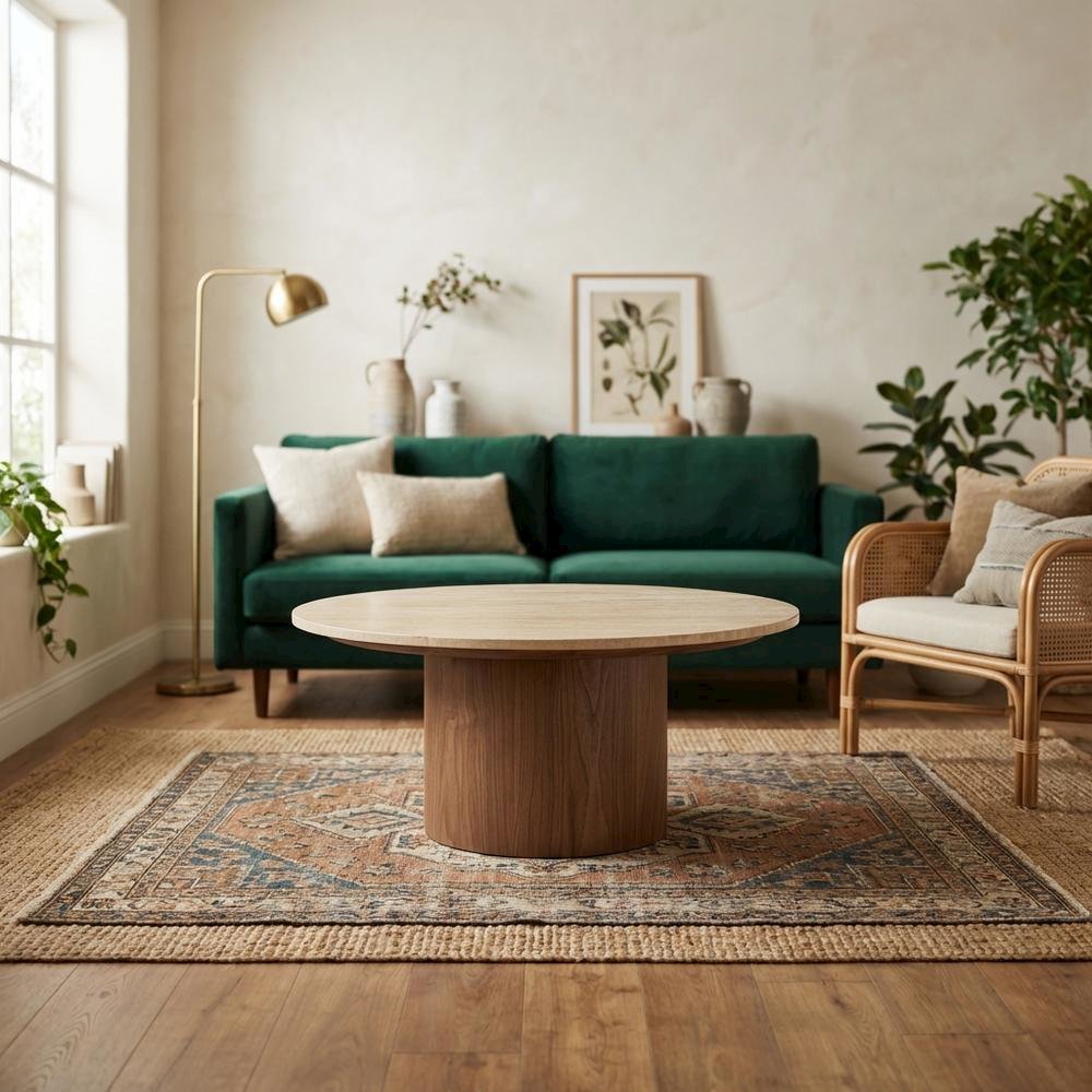 Round Travertine Coffee Table with Modern Design and Durable Surface
