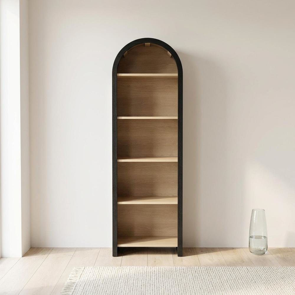 Arched Narrow Bookcase,Display Cabinet with Open Shelves Storage Cabinet, Black