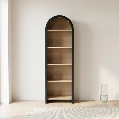 Arched Narrow Bookcase,Display Cabinet with Open Shelves Storage Cabinet, Black