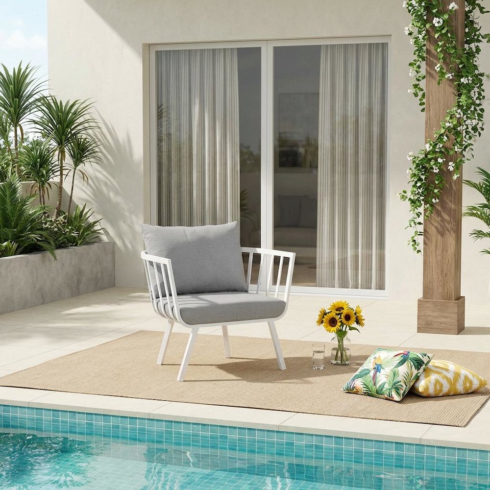 Outdoor Patio Aluminum Armchair With Cushioned Seat For Comfort