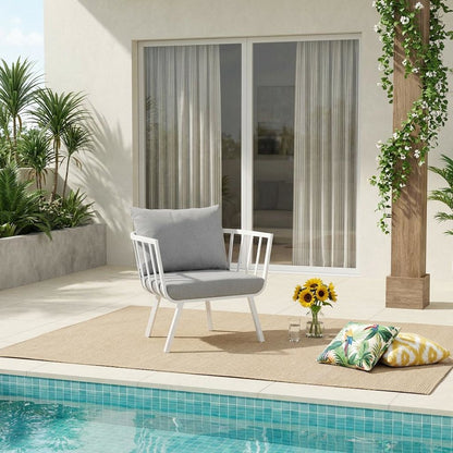 Outdoor Patio Aluminum Armchair With Cushioned Seat For Comfort