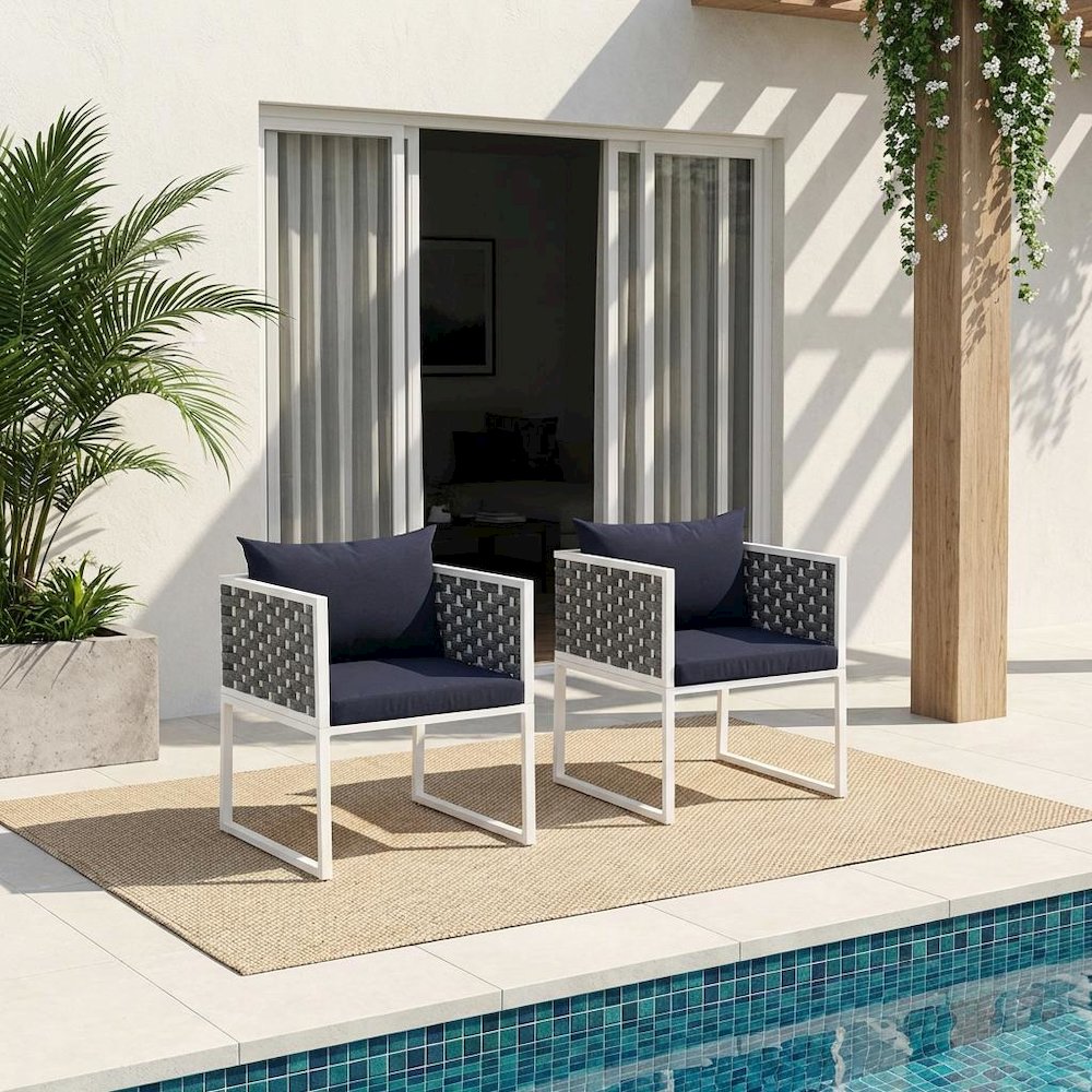 Aluminum Outdoor Patio Dining Armchair Set Of 2 With Cushioned Seating