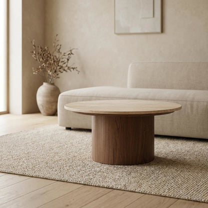 Round Travertine Coffee Table with Modern Design and Durable Surface