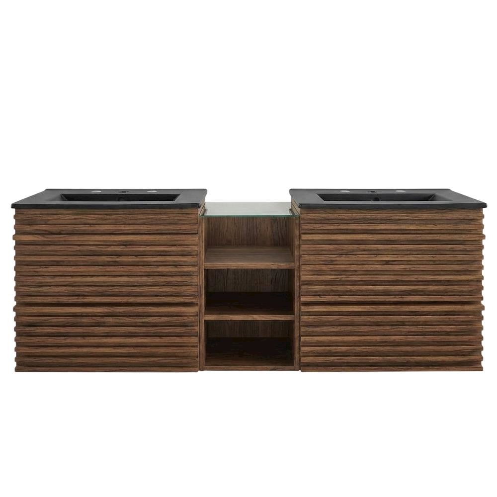 Walnut Black 62-Inch Wall-Mount Double Sink Bathroom Vanity