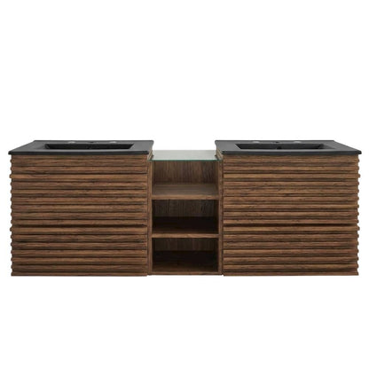 Walnut Black 62-Inch Wall-Mount Double Sink Bathroom Vanity