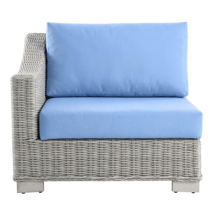 Outdoor Lounge Chair With Wicker Rattan Armrest In Neutral Finish