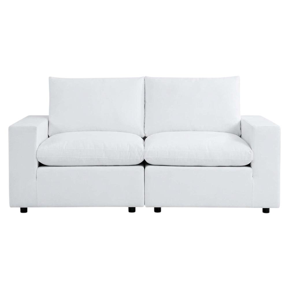 Outdoor Loveseat In Neutral Fabric With Comfortable Cushions