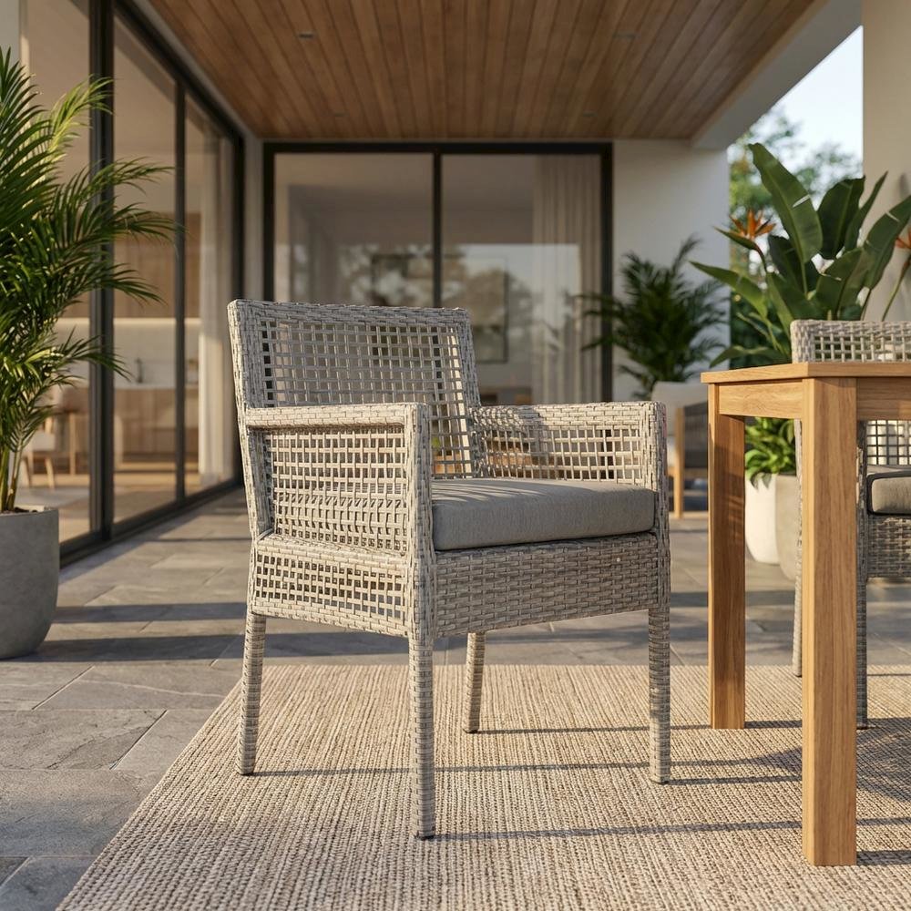 Outdoor Patio Rattan Armchair with Woven Wicker Finish for Garden and Deck