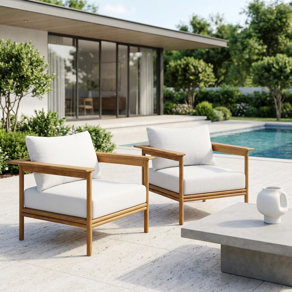 Set of 2 Outdoor Teak Wood Armchairs for Patio Lounge Comfort