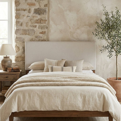 Upholstered Queen Headboard in Neutral Fabric, Durable Frame, Stylish Design