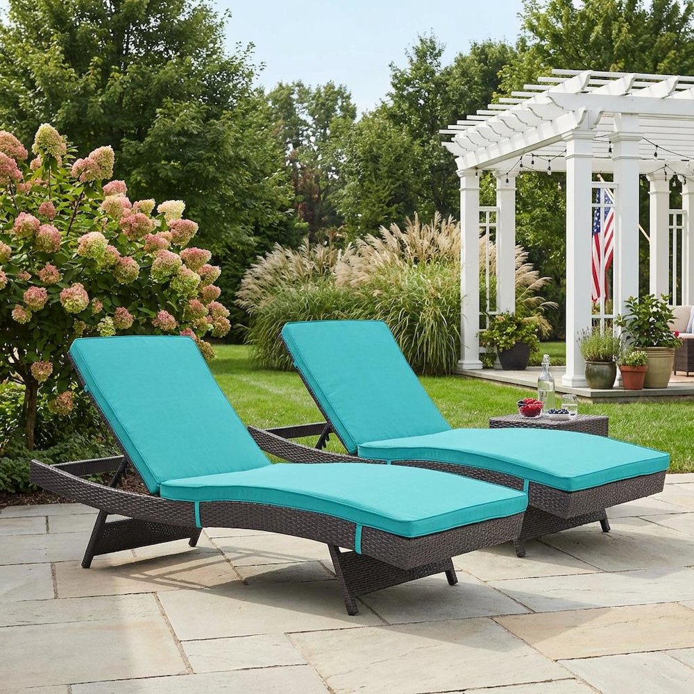Outdoor Patio Chaise Set Of 2 With Cushioned Lounge Chairs For Garden, Backyard