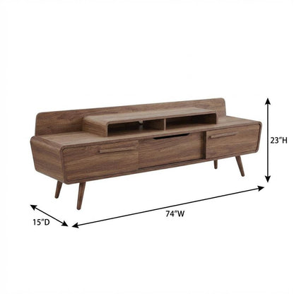 Brown wood TV stand with spacious surface and sturdy design
