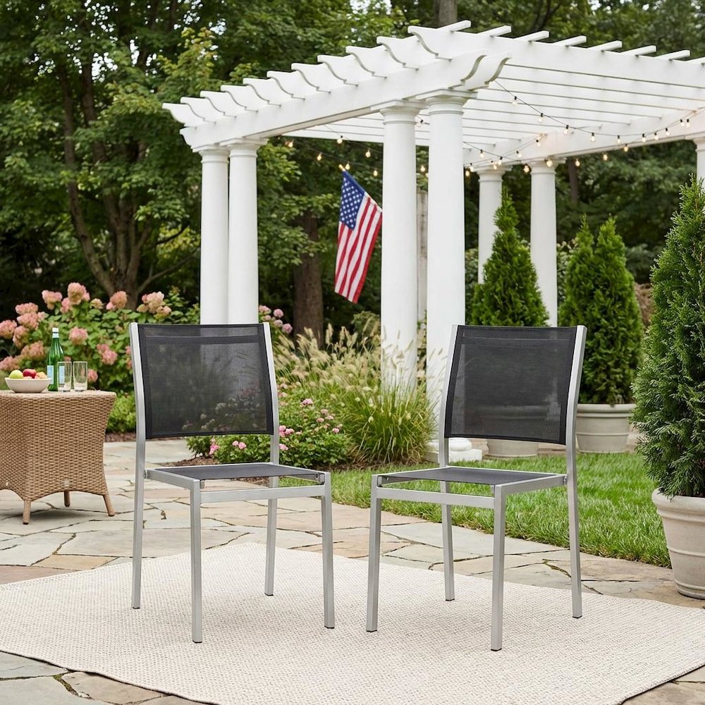 Aluminum Outdoor Lounge Chair Set Of 2 With Backrest And Cushioned Seat