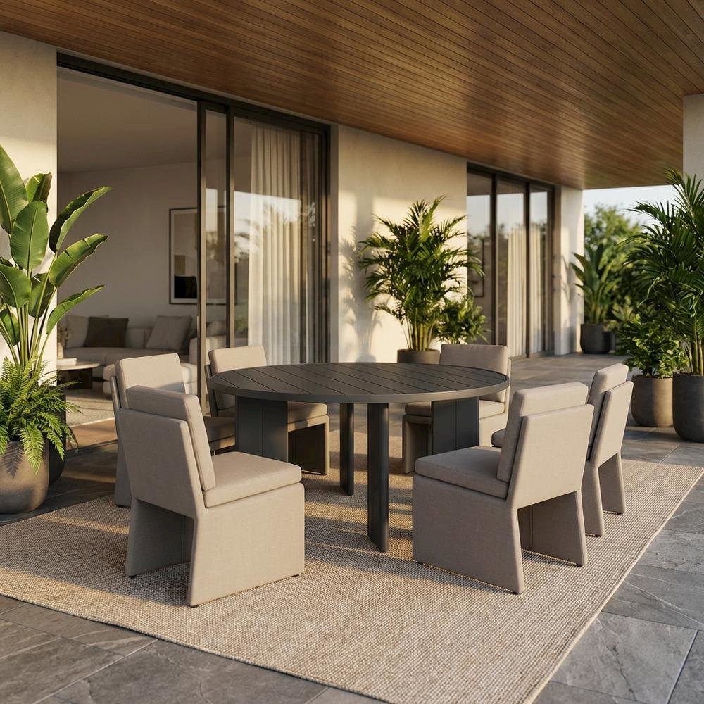 Round Aluminum Outdoor Dining Table With Sturdy Base For Patio Use