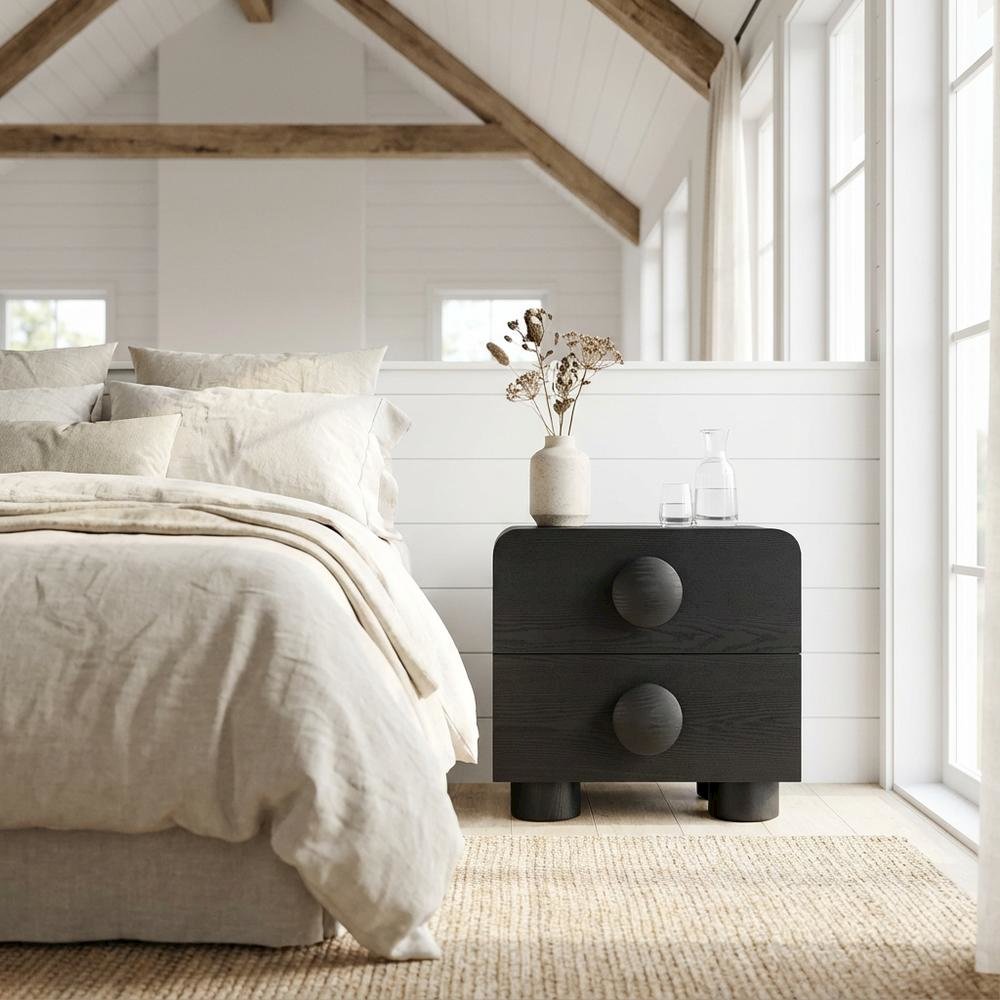 Black 2-Drawer Nightstand with Modern Design and Sturdy Construction
